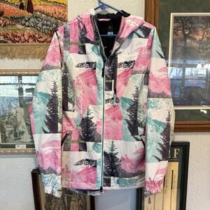 Volcom EQS Cremini Snowboard Designer Colorful Nature Ski Coat Size Womens Large